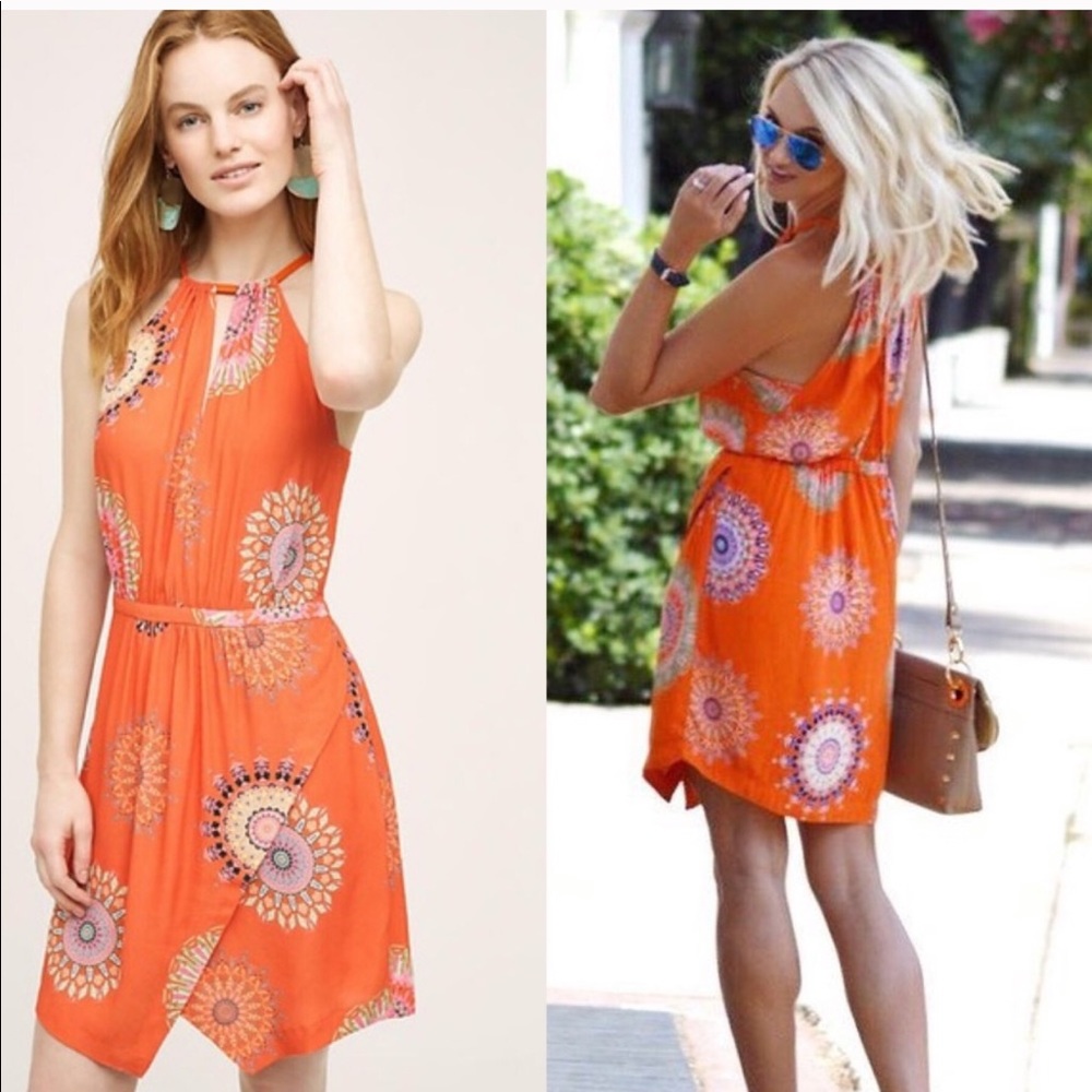 Anthropologie Floreat Livia Orange Dress 0